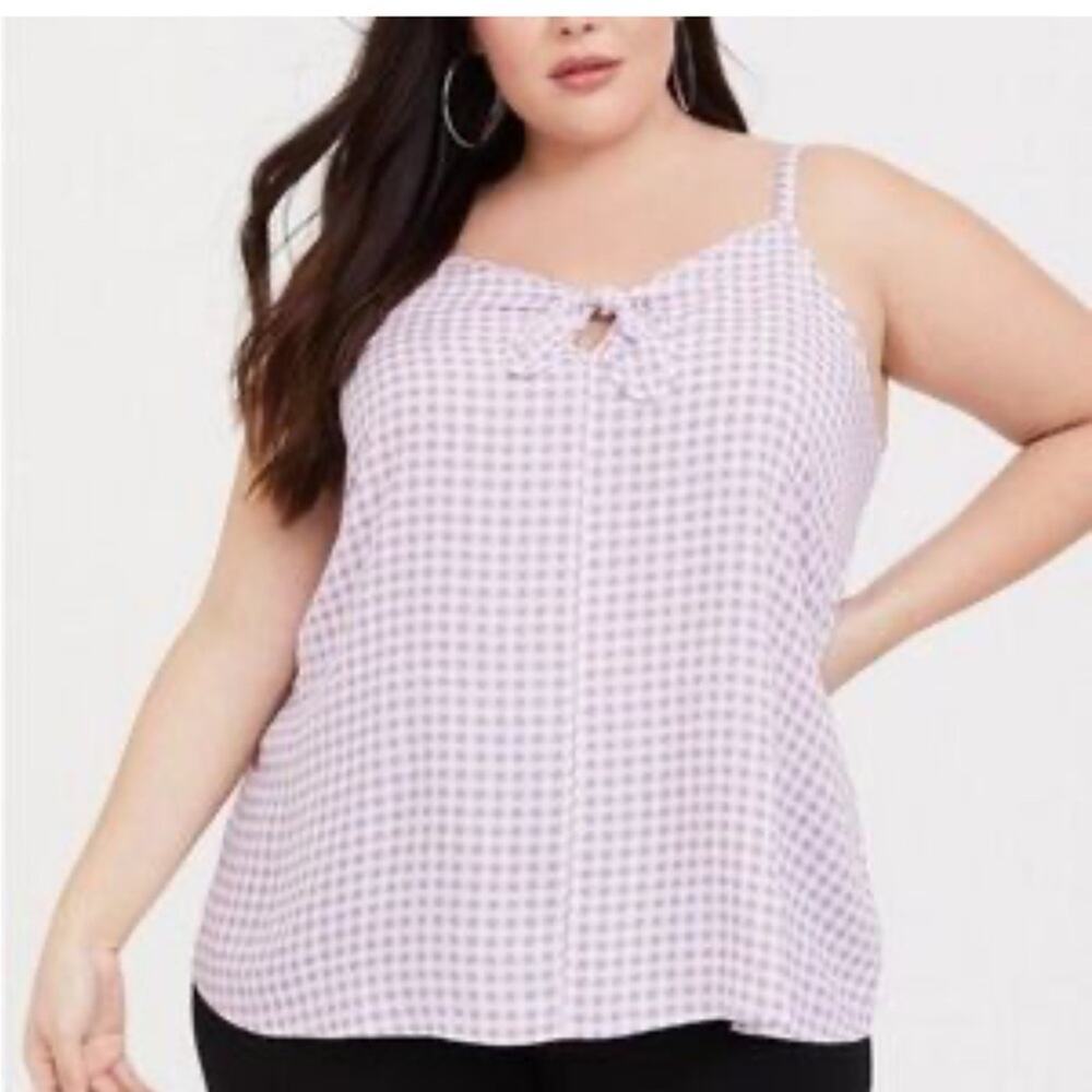 Torrid Sophie Womens Gingham Tie Front Cami Top Purple White Plus Size 1 1X EUC